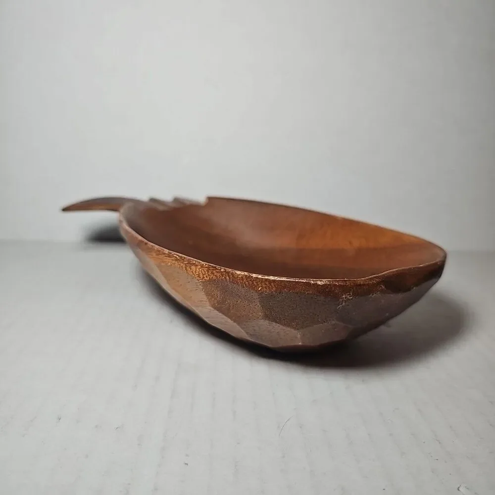 Vintage Hand-Carved Monkey Pod Wood Pineapple-shaped Dish Bowl